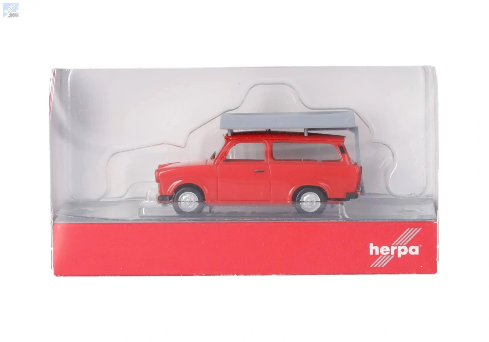 Herpa 024181-004 Trabant 601 Universal, zářivě červený se střešním stanem