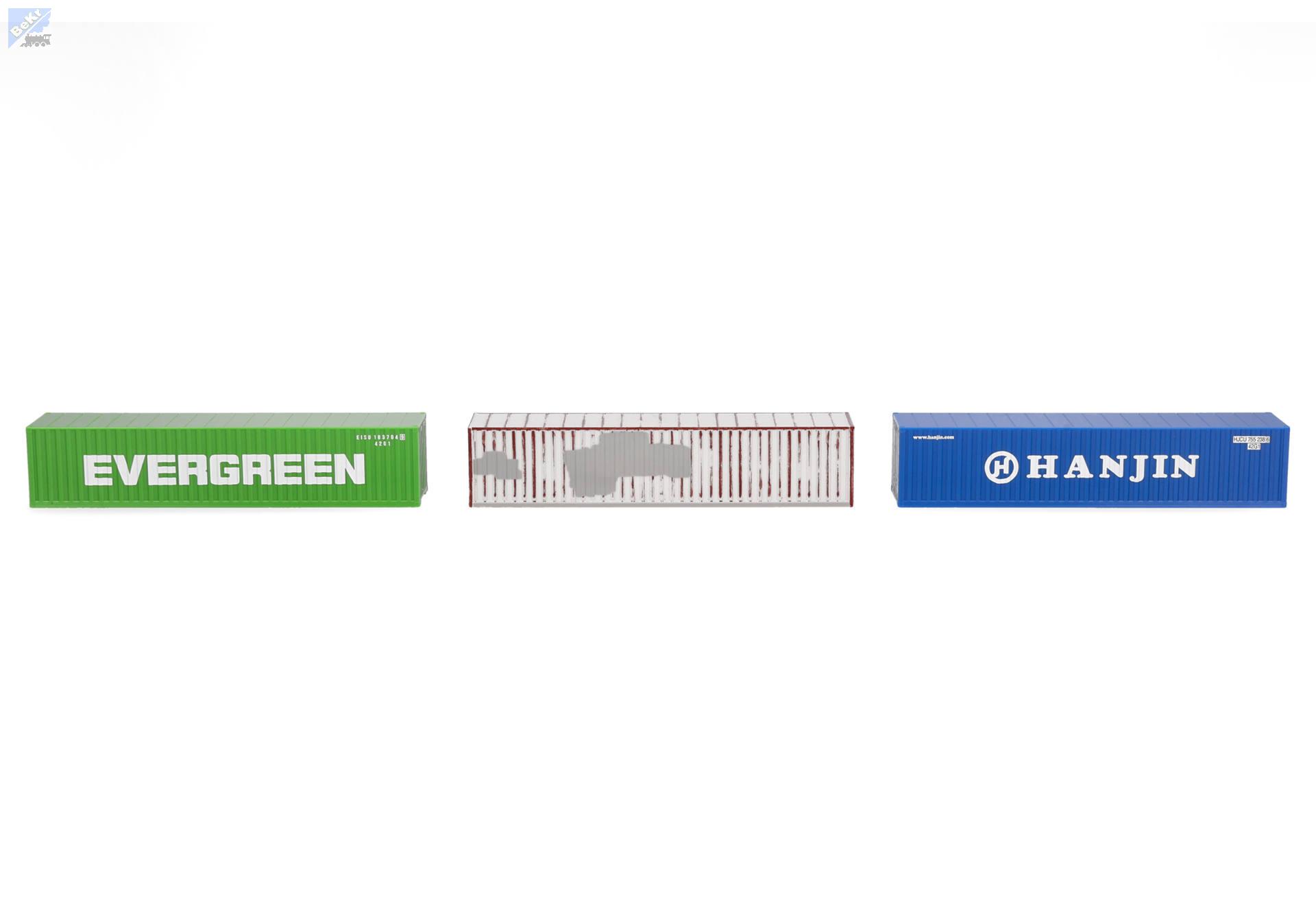 Herpa 066730-002 Set tří kontejnerů - Evergreen/Hanjin/aged“