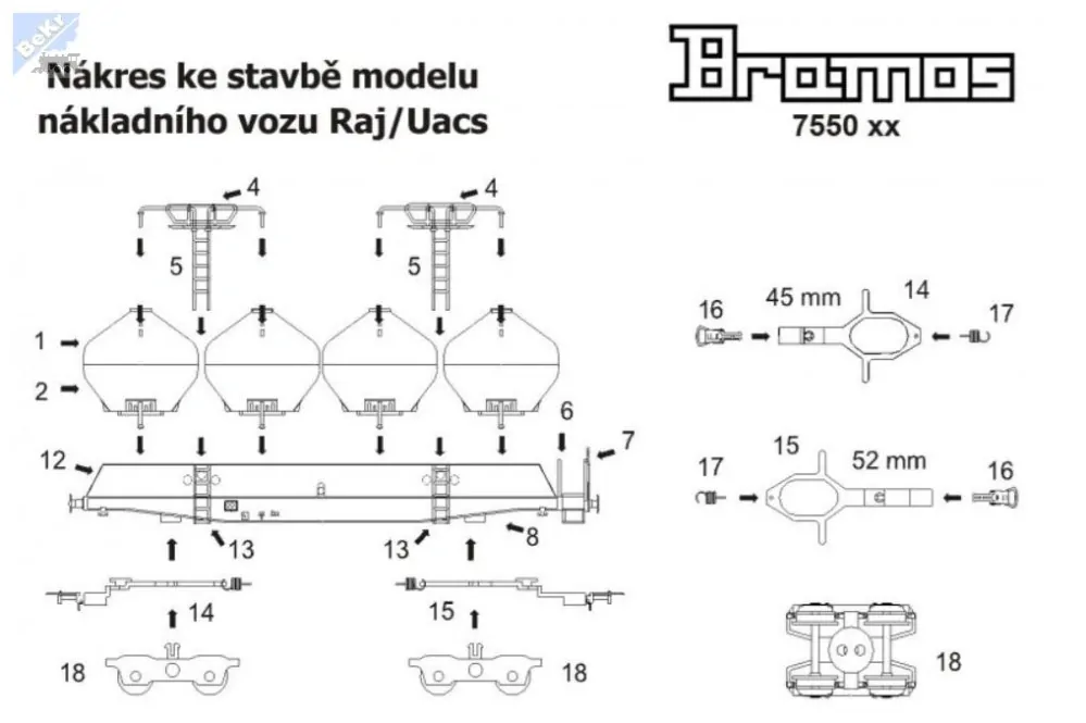 Bramos 7550 20 Stavebnice 4-osého nádobového vozu Uacs/Raj, žlutozelená, 26 2.8 - původní forma