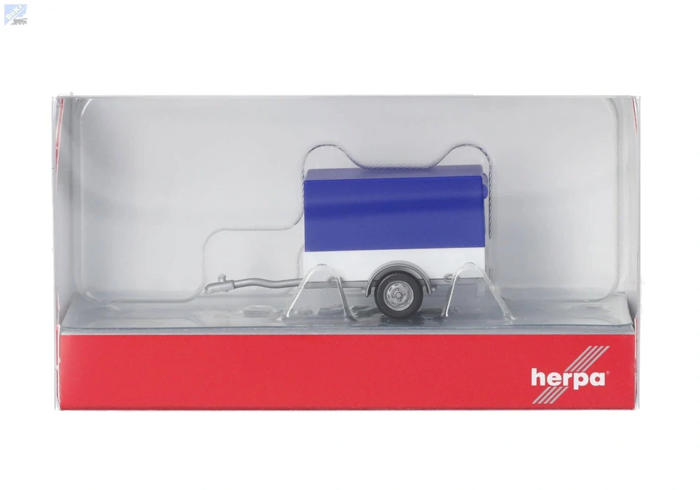 Herpa 051576-006 Jednonápravový přívěs s plachtou, modrobílý