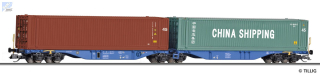 Tillig 18073 Dvoudilný kontejnerový 6-osý vůz Sggmrss ložený dvěma kontejnery TCLU a CHINA SHIPPING D - ACTS