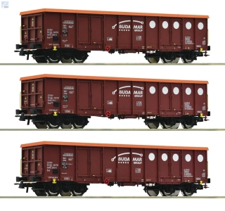 Roco 6600087 Set tří vysokostěnných 4-osý vozů Eas, Budamar Logistics, SK - NHTR