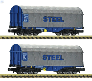 Fleischmann 6660173 Set dvou plachtových 4-osých vozů Shimmns s posuvnou plachtou STEEL