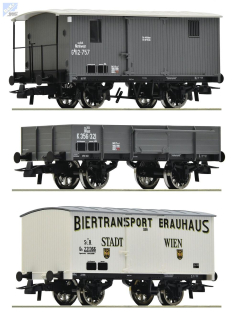 Roco 76037 Set tří 2-osých nákladních vozů k.k.St.B.