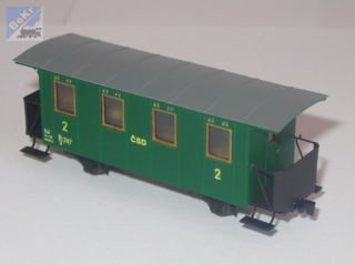 DK-model H0e0750 Úzkorozchodný osobní 2-osý vůz Ci/ú 319 – „čtyřokeňák“, stavebnice z leptu